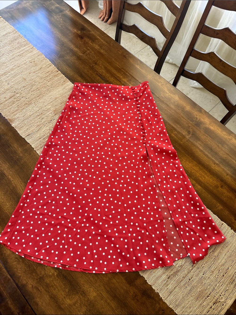 Forever 21 Red Polka Dot A-Line Skirt with Side Slit